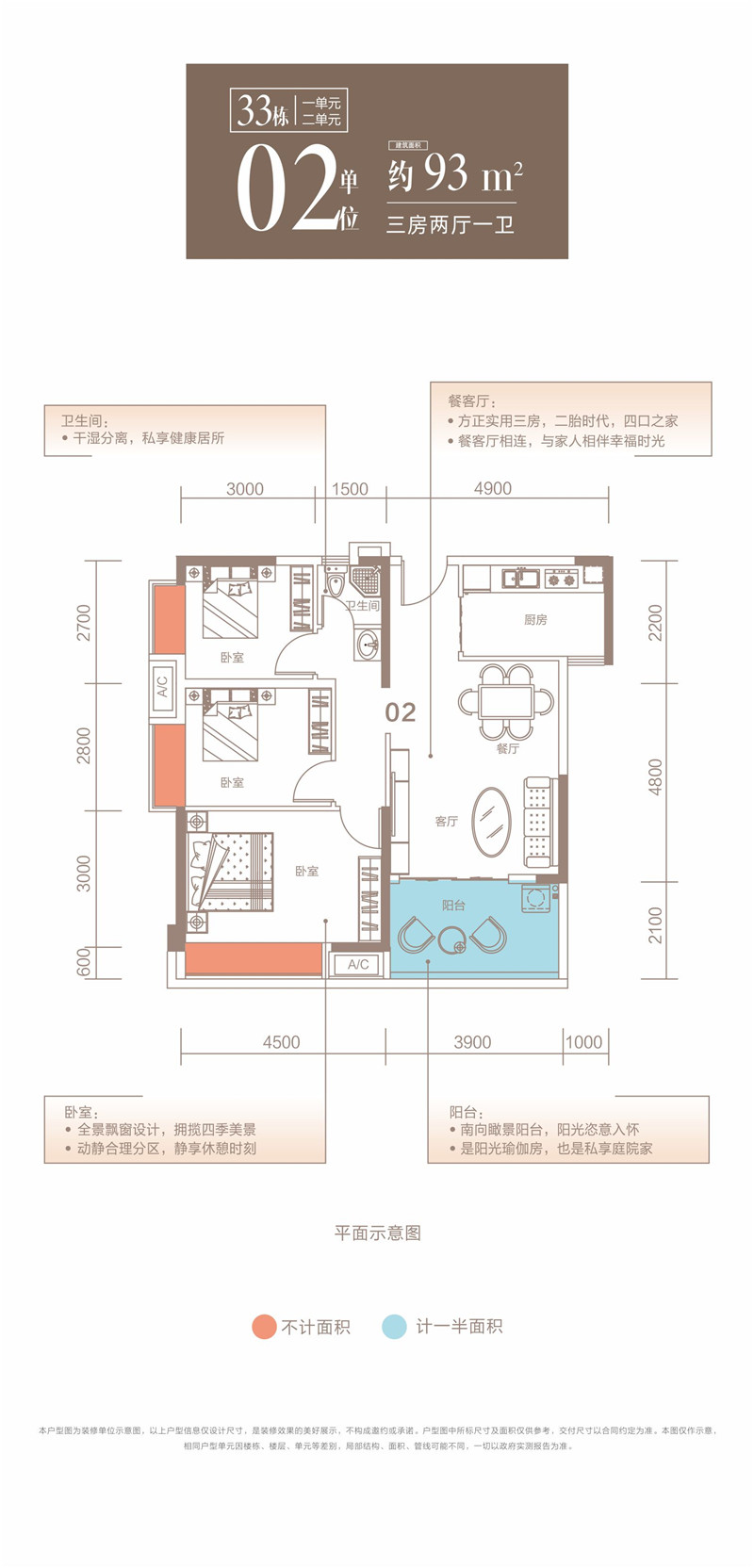 3室2厅1卫1厨93.00㎡