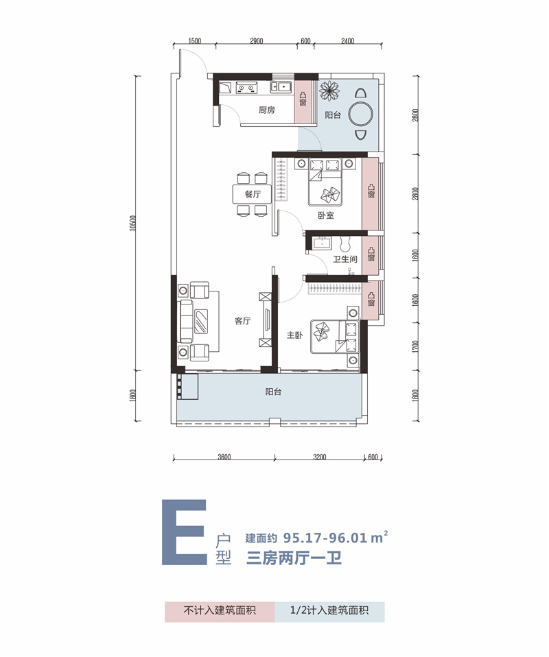 3室2厅1卫1厨95.00㎡