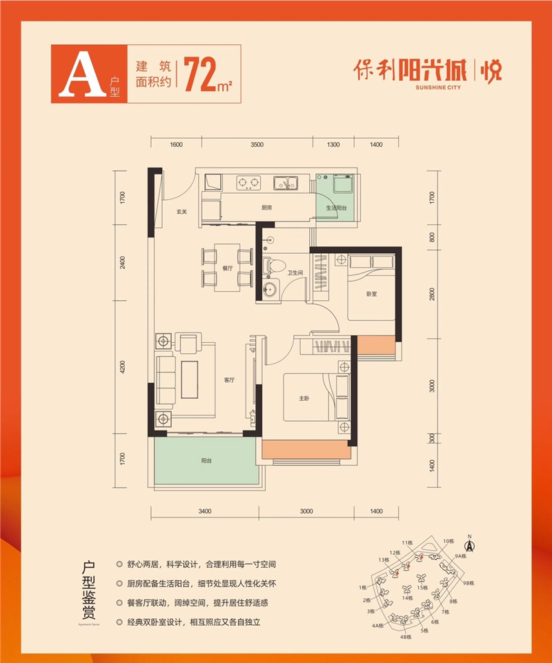 2室2厅1卫1厨72.00㎡